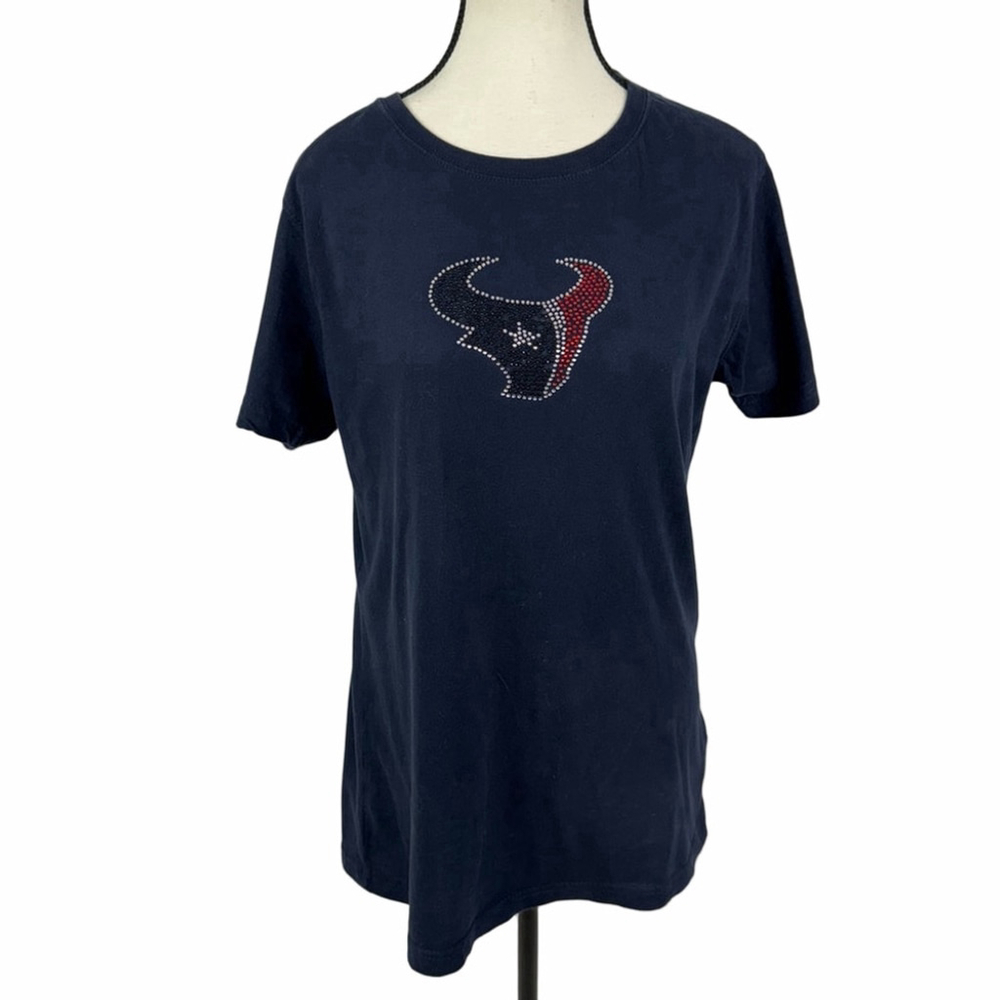 Houston Texans Women’s Rhinestone Logo T-Shirt NFL Team Apparel Navy Size L - Picture 2 of 10